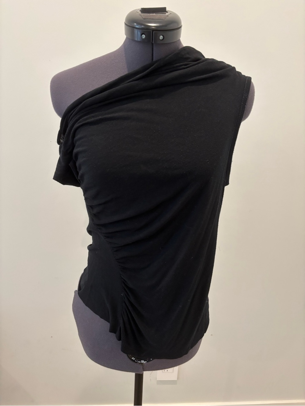 Rick Owens Black One-Shoulder Draped Tank